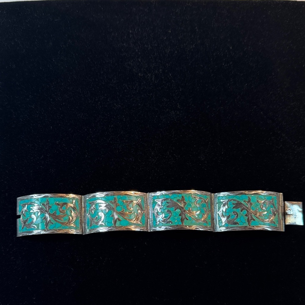 Sterling and Inlaid Genuine Turquoise Bracelet